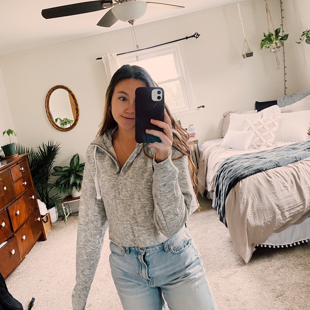 Grey crop quarter zip from hollister